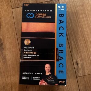 Copper Compression Pro+ Recovery Back Brace Unisex S/M Black Adjustable Support